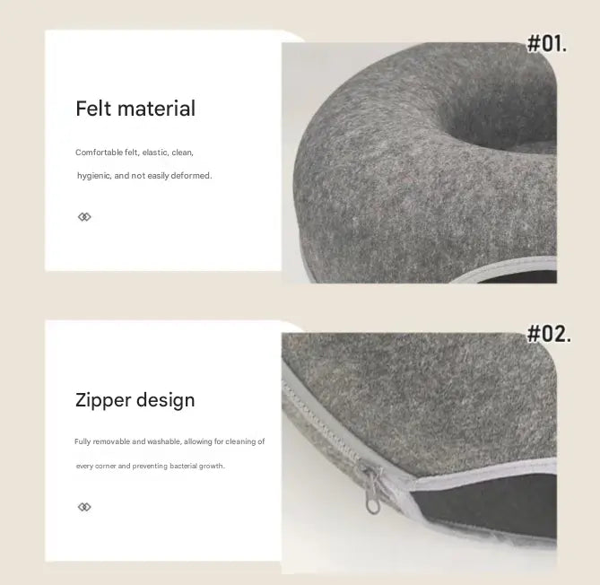 Dark grey Felt Donut Cat Bed with Zipper Tunnel Toy, Double-Layer Pet Cave for Cats, M Size (50x20cm), Cozy Hideaway for Indoor Cats Wholesale Hub