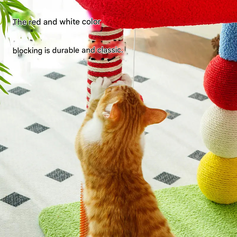 Colorful U-Shaped Cat Tree with Sisal Scratching Posts, Multi-Level Perch & Hanging Ball Toy - Compact Cat Climbing Frame for Small Spaces, Durable Fabric & Wood Construction for Kittens & Adult Cats Wholesale Hub