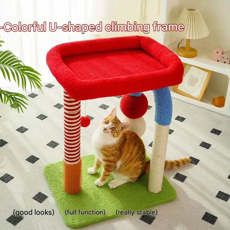 Colorful U-Shaped Cat Tree with Sisal Scratching Posts, Multi-Level Perch & Hanging Ball Toy - Compact Cat Climbing Frame for Small Spaces, Durable Fabric & Wood Construction for Kittens & Adult Cats Wholesale Hub
