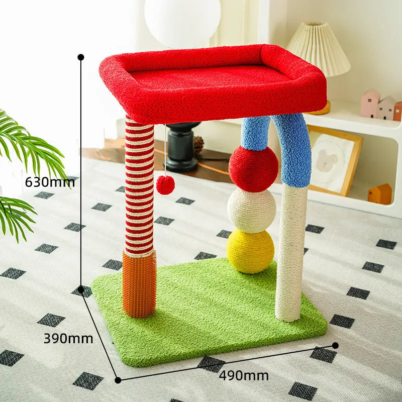 Colorful U-Shaped Cat Tree with Sisal Scratching Posts, Multi-Level Perch & Hanging Ball Toy - Compact Cat Climbing Frame for Small Spaces, Durable Fabric & Wood Construction for Kittens & Adult Cats Wholesale Hub
