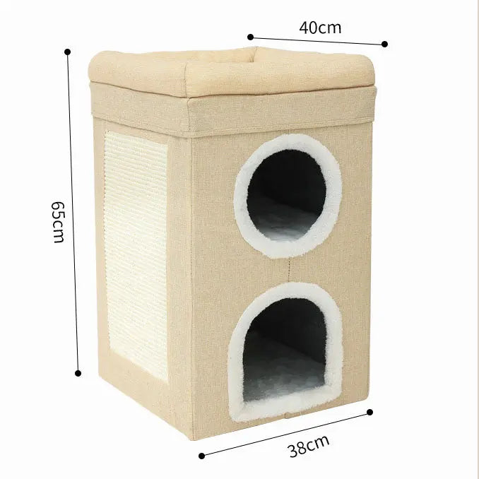 Grey 3-Story Villa Cat House with Scratching Posts - Foldable Double-Decker Cat Condo, Warm & Breathable All-Season Pet Bed, Multi-Functional Play & Sleep Space, Durable Easy-Clean Fabric Wholesale Hub