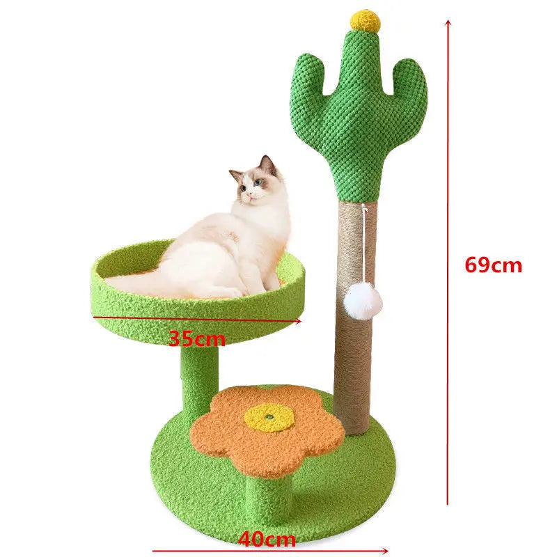 Green Cactus Pineapple Cat Tree with Scratching Post & Cozy Perch - Multi-Level Cat Tower with Flower Platform and Hanging Ball for Indoor Cats Wholesale Hub
