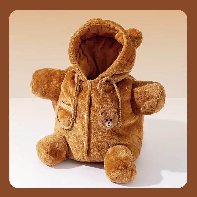 M Size Cute Bear Windproof Insulated Pet Shoulder Bag with Security Buckle - Soft Reversible Flannel Tote for Small Dogs & Cats Up to 2KG Wholesale Hub