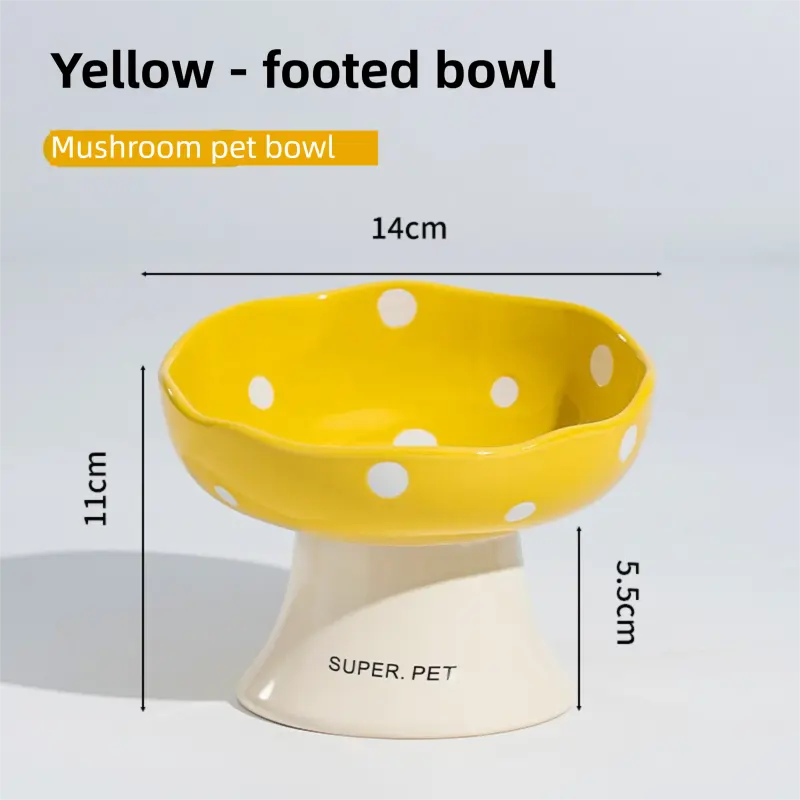 Yellow Elevated 15° Tilted Ceramic Cat Bowl - Anti-Chin Acne Glaze Finish, Non-Slip Weighted Base & Neck Protection Pet Feeder Wholesale Hub
