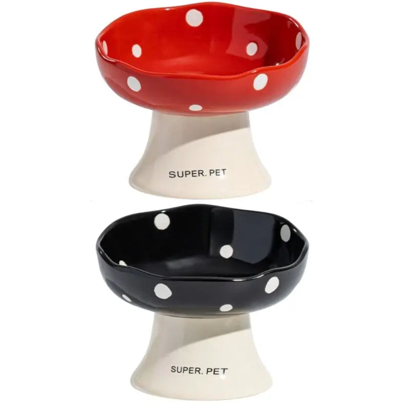 Red and Black Elevated 15° Tilted Ceramic Cat Bowl - Anti-Chin Acne Glaze Finish, Non-Slip Weighted Base & Neck Protection Pet Feeder Wholesale Hub