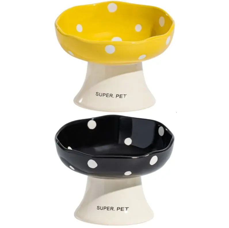 Yellow and Black Elevated 15° Tilted Ceramic Cat Bowl - Anti-Chin Acne Glaze Finish, Non-Slip Weighted Base & Neck Protection Pet Feeder Wholesale Hub