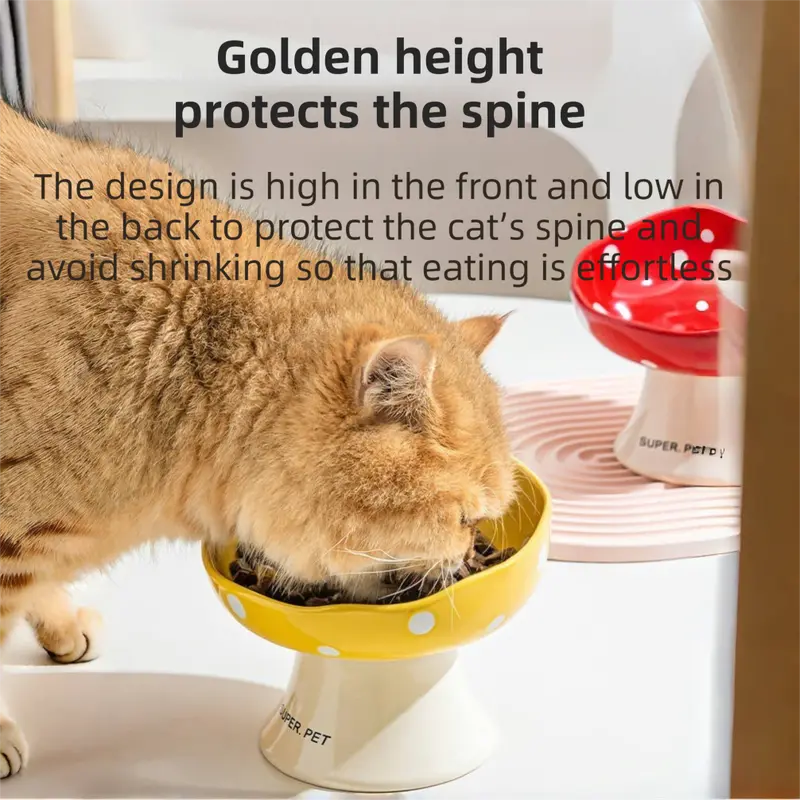 Yellow and Black Elevated 15° Tilted Ceramic Cat Bowl - Anti-Chin Acne Glaze Finish, Non-Slip Weighted Base & Neck Protection Pet Feeder Wholesale Hub