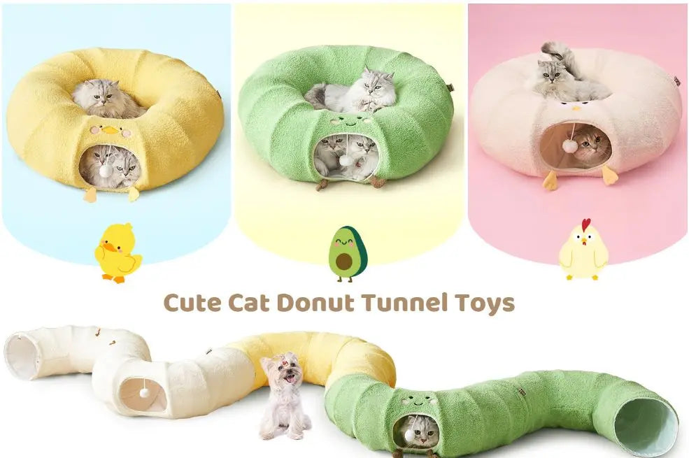 Green Cute Foldable Cat Tunnel Bed with Dual-Zipper Detachable & Connectable Design - 2-in-1 Versatile Circular Doughnut Nest & S-Curve Play Center, Easy Fold-Away Storage (85x85x26CM) Wholesale Hub