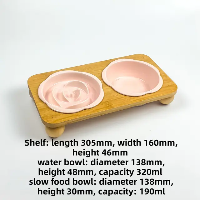 Pink Ceramic Floral Cat Slow Feeder(190ML) & Water Bowl(320ML) Set - Dishwasher Safe Pet Dual Dining Kit with Neck-Friendly Elevated Stand Wholesale Hub