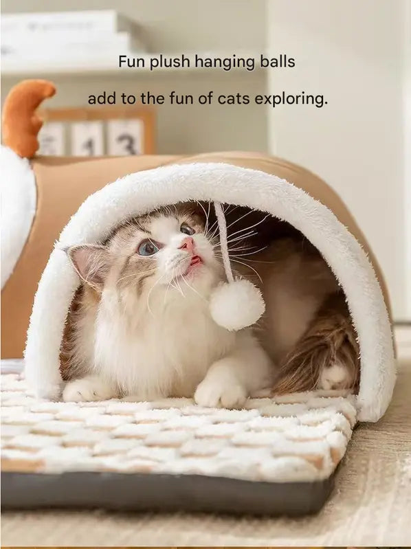 Grey L size Cat Tunnel Bed House 4-Season Universal Removable Washable U-Shaped Cat Cave with Multi-Entrance, Plush Hideaway Pet Nest with Detachable Mat for Indoor Cats, Non-Slip Bottom, Multi-Cat Friendly Wholesale Hub