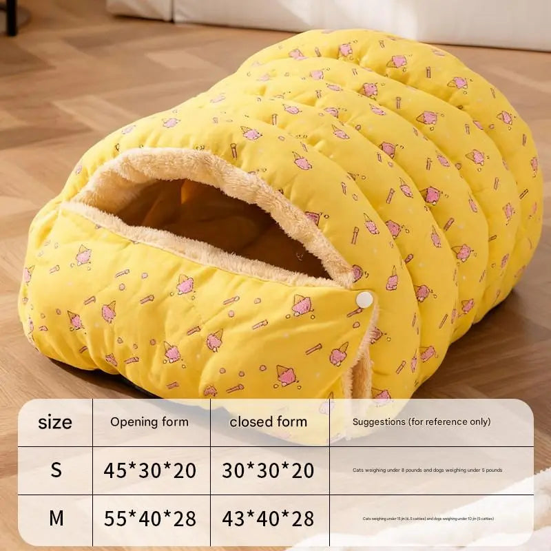 S size Yellow Plaid Cat Cave Bed Winter Warm Enclosed Pet House Cozy Cat Sleeping Bag Semi-Enclosed Cat Nest Small Dog Bed PP Cotton Filling Washable Pet Supplies Wholesale Hub
