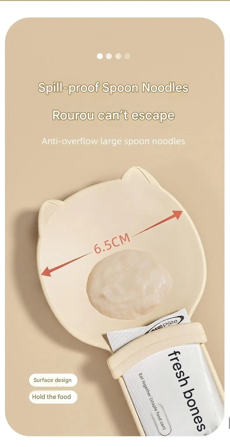 Beige Cat Treat Spoon for Wet Food & Paste - Extra-Long PP Handle, Food-Grade Squeeze Feeder with Anti-Spill Bowl, Easy One-Handed Operation for Cats Wholesale Hub
