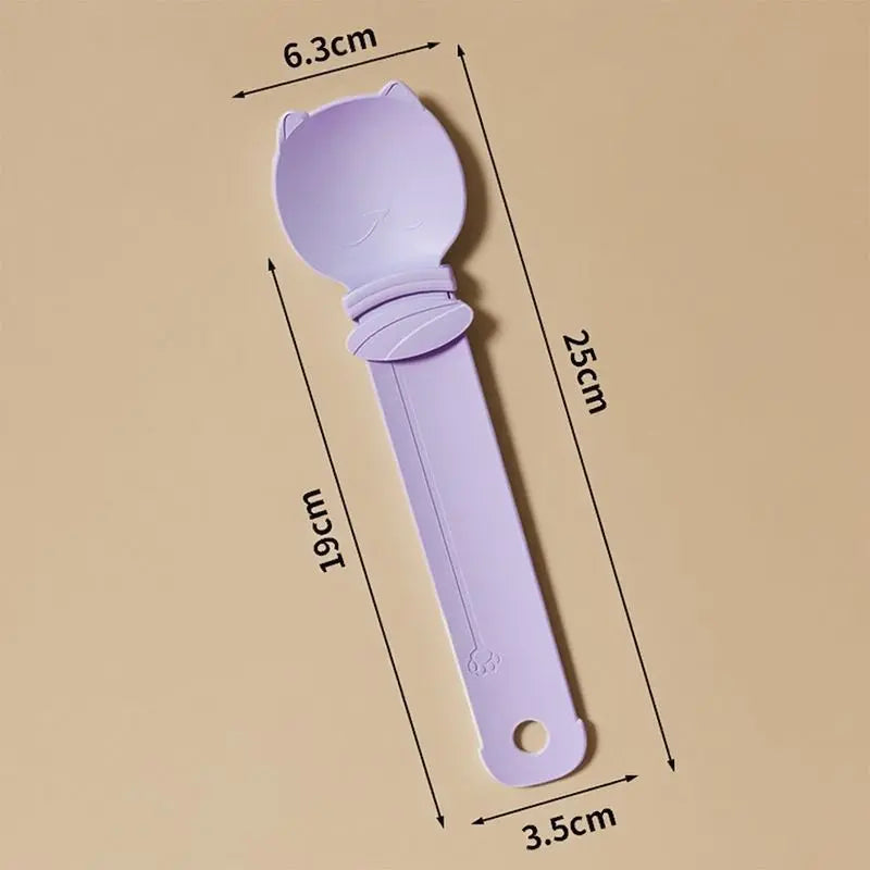 Purple Cat Treat Spoon for Wet Food & Paste - Extra-Long PP Handle, Food-Grade Squeeze Feeder with Anti-Spill Bowl, Easy One-Handed Operation for Cats Wholesale Hub