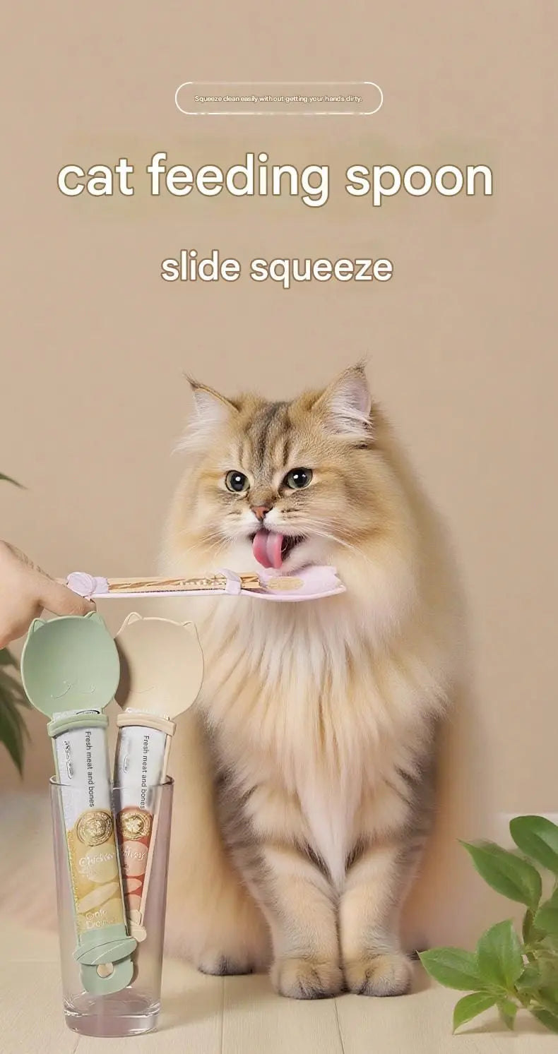 Purple Cat Treat Spoon for Wet Food & Paste - Extra-Long PP Handle, Food-Grade Squeeze Feeder with Anti-Spill Bowl, Easy One-Handed Operation for Cats Wholesale Hub