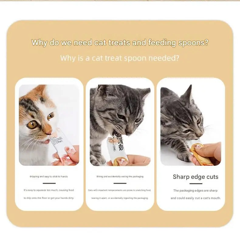 Purple Cat Treat Spoon for Wet Food & Paste - Extra-Long PP Handle, Food-Grade Squeeze Feeder with Anti-Spill Bowl, Easy One-Handed Operation for Cats Wholesale Hub
