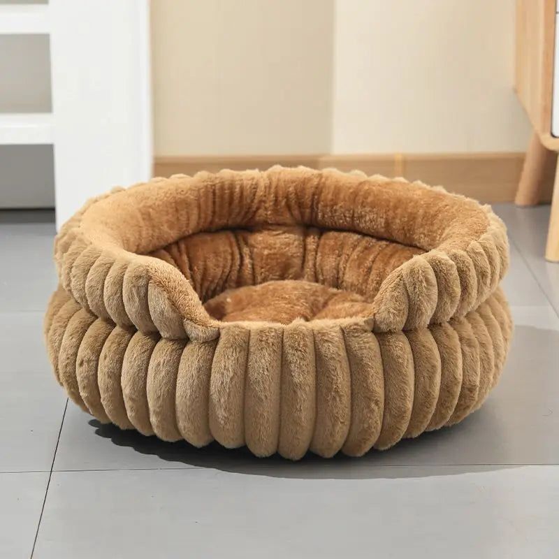 Coffee Plush Round Pet Bed with Gap Entry & Removable Cushion S Size - Thickened Warm Anti Slip Cats and Dogs Donut Nest for All Seasons, Cozy and Soft Sleeping Bed for Home Use, M Size 50*50*15CM Wholesale Hub