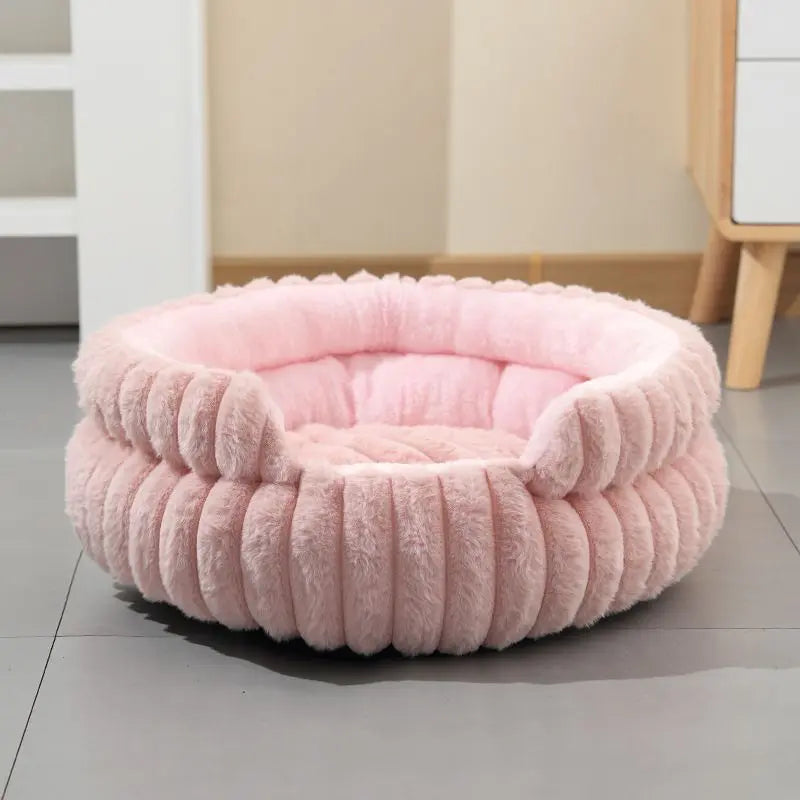 Pink Plush Round Pet Bed with Gap Entry & Removable Cushion S Size - Thickened Warm Anti Slip Cats and Dogs Donut Nest for All Seasons, Cozy and Soft Sleeping Bed for Home Use, S Size 40*40*15CM Wholesale Hub