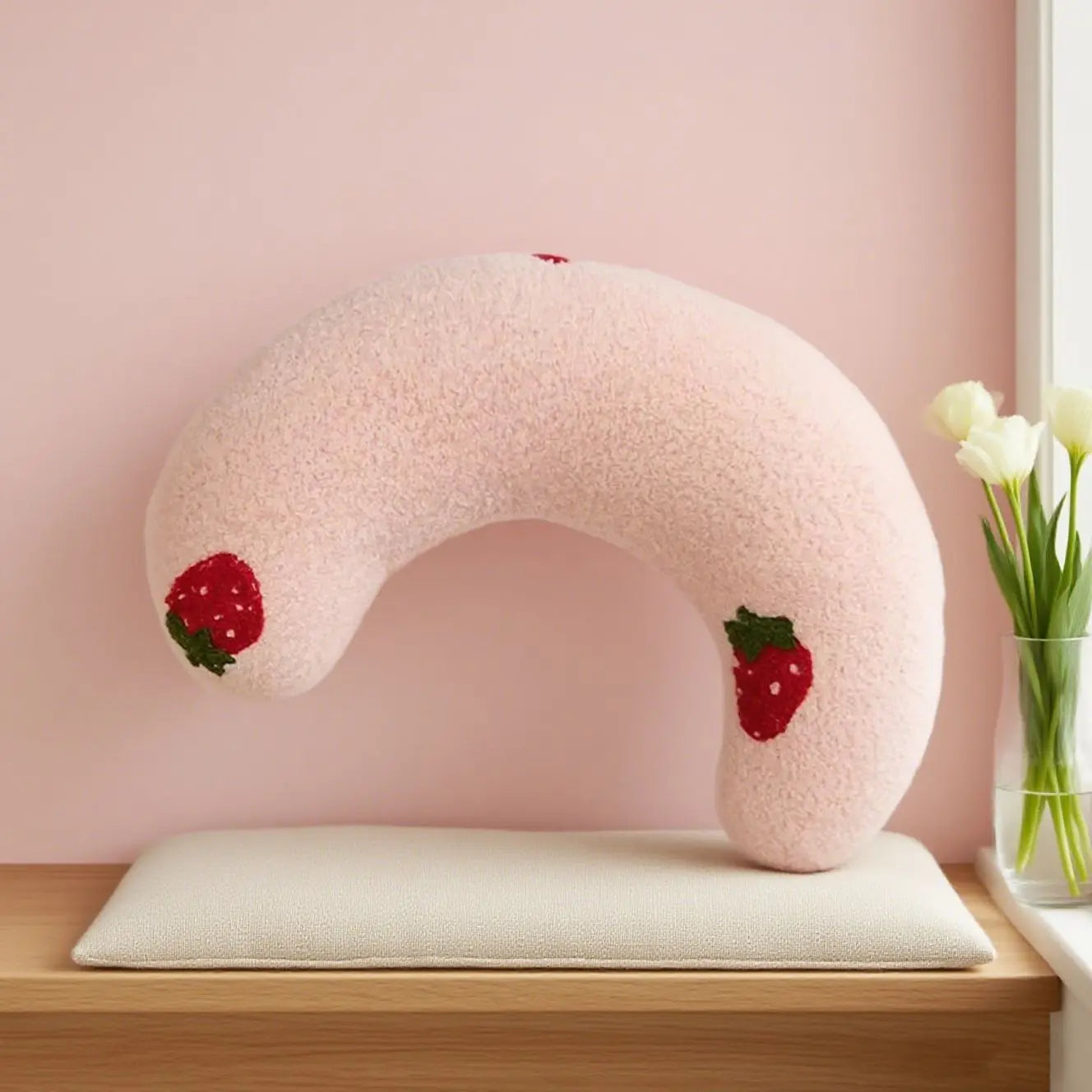 Pink Pet U-Shaped Pillow - Soft Teddy Velvet Neck Support Cushion for Dogs and Cats, Deep Sleep Aid with Embroidered Design, Lightweight and Comfortable Pet Bed Accessory Wholesale Hub
