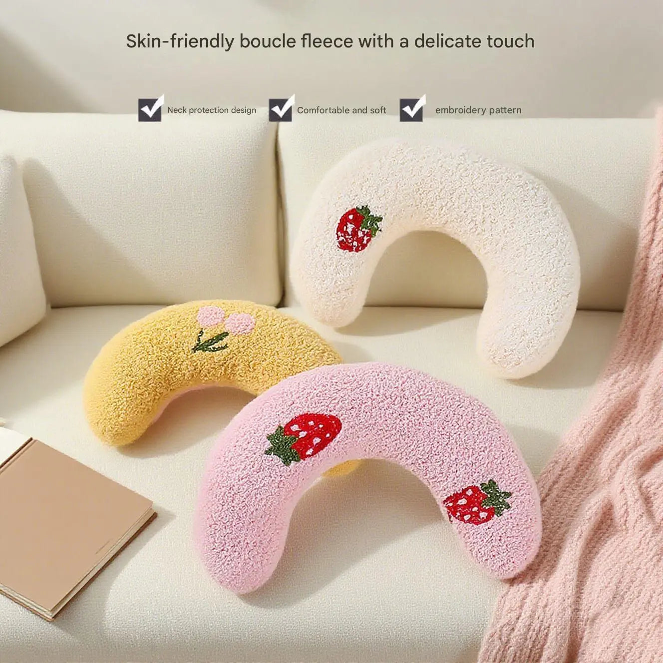Pink Pet U-Shaped Pillow - Soft Teddy Velvet Neck Support Cushion for Dogs and Cats, Deep Sleep Aid with Embroidered Design, Lightweight and Comfortable Pet Bed Accessory Wholesale Hub