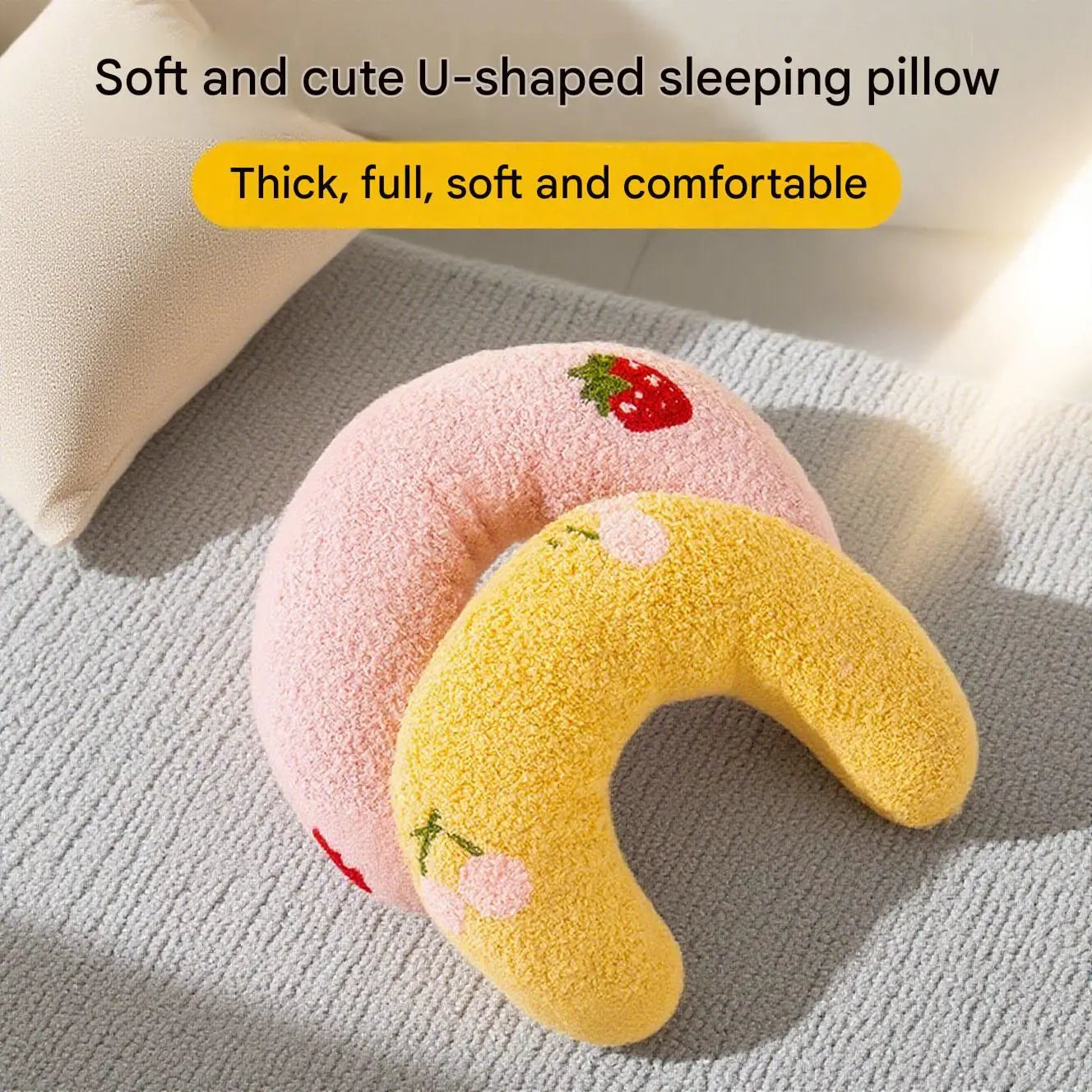 White Pet U-Shaped Pillow - Soft Teddy Velvet Neck Support Cushion for Dogs and Cats, Deep Sleep Aid with Embroidered Design, Lightweight and Comfortable Pet Bed Accessory Wholesale Hub