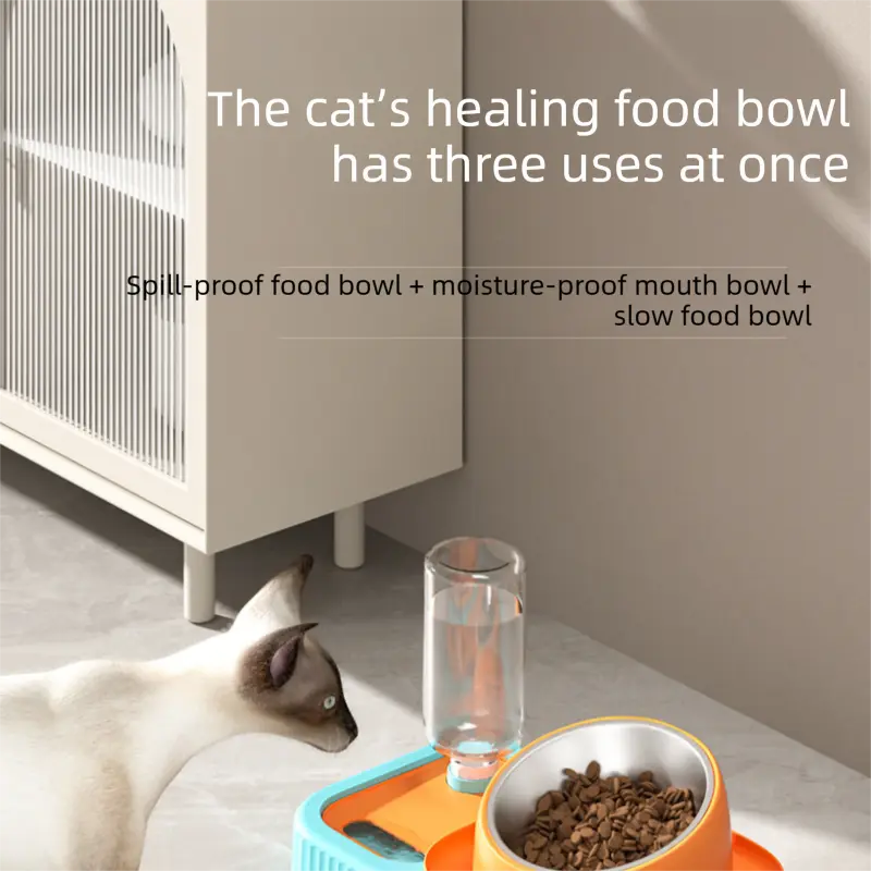 Grey and  White Cat & Dog Feeding Station with Water Dispenser – Elevated Stainless Steel Pet Bowl Set with Slow Feeder, Anti-Spill Design and Automatic Water Supply Wholesale Hub