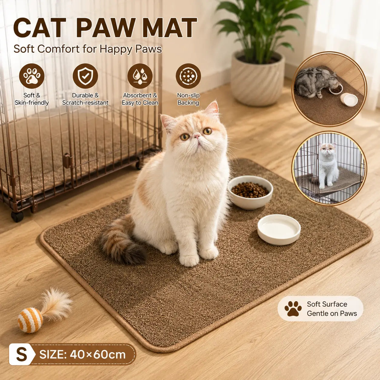 Brown S size 40*60cm Soft Cat Scratching Mat & Lounge Bed – Durable Furniture Protector Rug, Washable Scratch Pad for Cats and Small Pets Wholesale Hub