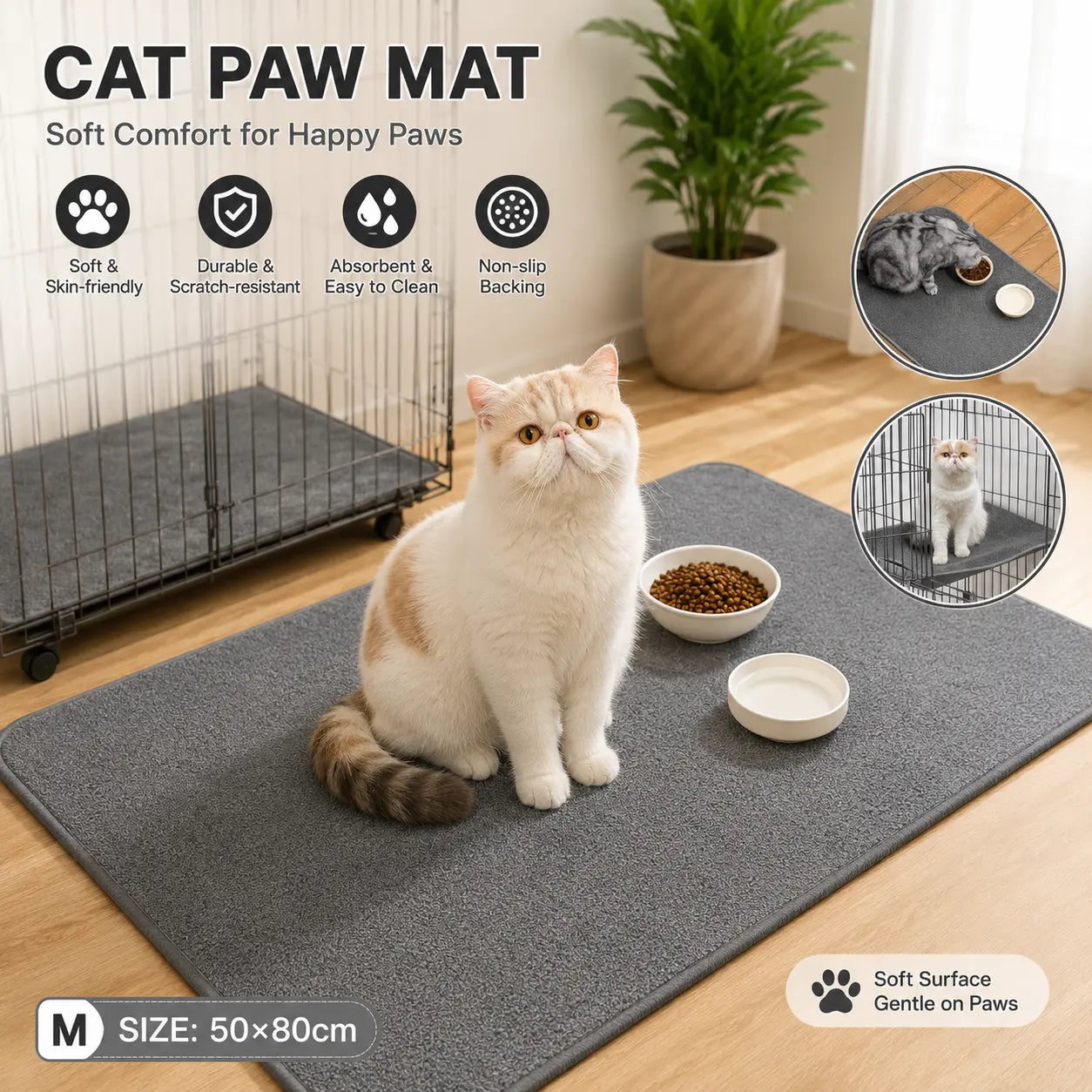 Grey M size 50*80cm Soft Cat Scratching Mat & Lounge Bed – Durable Furniture Protector Rug, Washable Scratch Pad for Cats and Small Pets Wholesale Hub