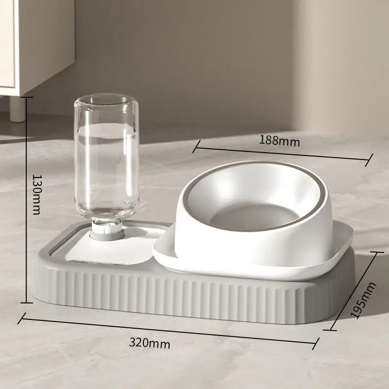 2 pcs  Grey and White Cat Feeding Station with Water Dispenser &  Slow Feeder Bowl Plus Cat Scratching Mat Set Brown 40x60cm Pet Dining and Furniture Protection Bundle Wholesale Hub