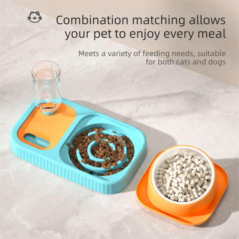 2 pcs  Grey and White Cat Feeding Station with Water Dispenser &  Slow Feeder Bowl Plus Cat Scratching Mat Set Gery 40x60cm Pet Dining and Furniture Protection Bundle Wholesale Hub