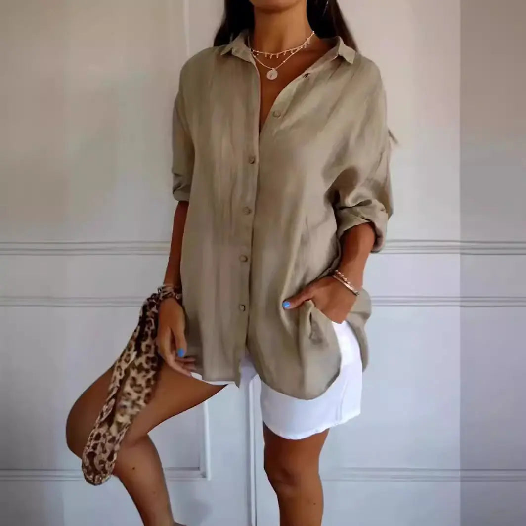 Lapel Long Sleeve Shirt Womens Single-breasted Pleated Shirt Tops Wholesale Hub