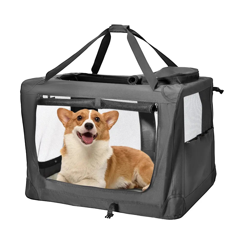 Foldable Dog Carrier Large Pet Travel Bag Portable and Breathable Car Travel Transport Kennel 72x52x52cm Load Up to 27kg with Steel Frame and Pocket Black Wholesale Hub