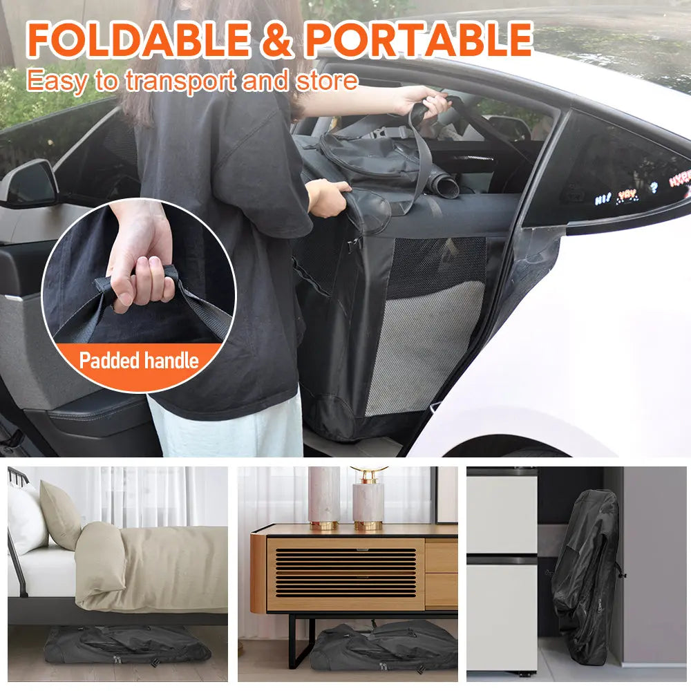 Foldable Dog Carrier Large Pet Travel Bag Portable and Breathable Car Travel Transport Kennel 72x52x52cm Load Up to 27kg with Steel Frame and Pocket Black Wholesale Hub