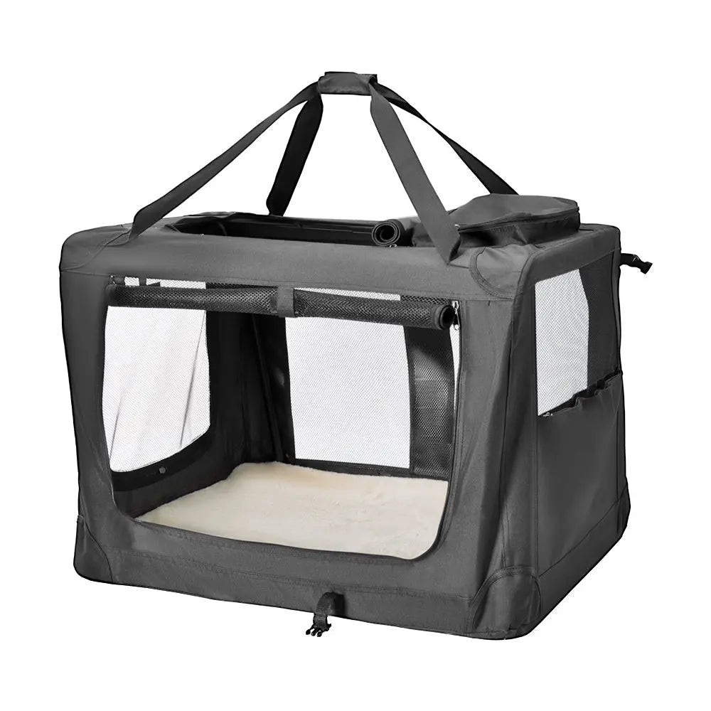 Foldable Dog Carrier Large Pet Travel Bag Portable and Breathable Car Travel Transport Kennel 72x52x52cm Load Up to 27kg with Steel Frame and Pocket Black Wholesale Hub
